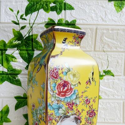 Bình Tứ Giác họa tiết Tứ Quý men vàng
